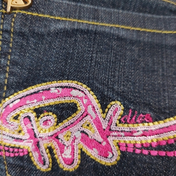 Pinkdice Dark Wash Denim Bootcut Jeans 90s Streetwear Bedazzled Pockets Sz 11 - Picture 7 of 9